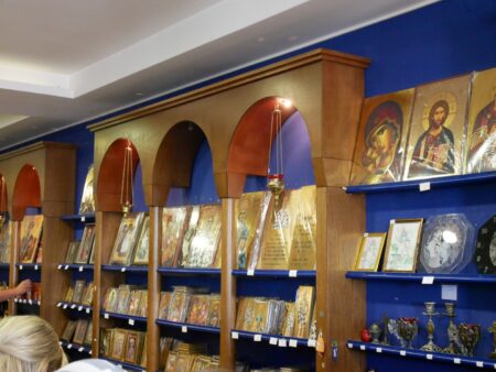 Inside the church shop of the Ostrog monastery Montenegro