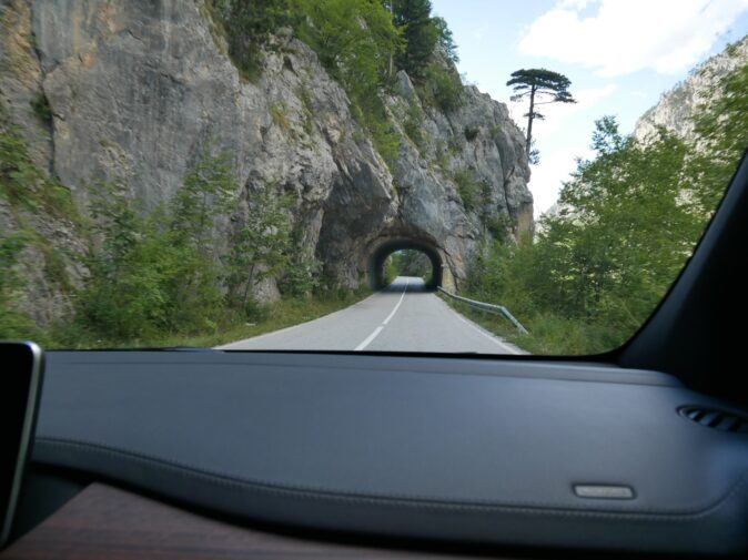 Ordinary road in Montenegro with a tunnel