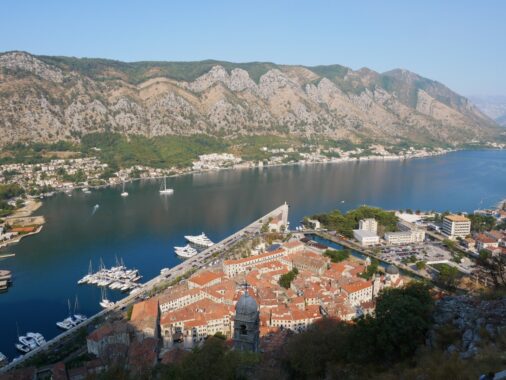 Medieval Kotor and the Bay of Kotor from the fortress wall